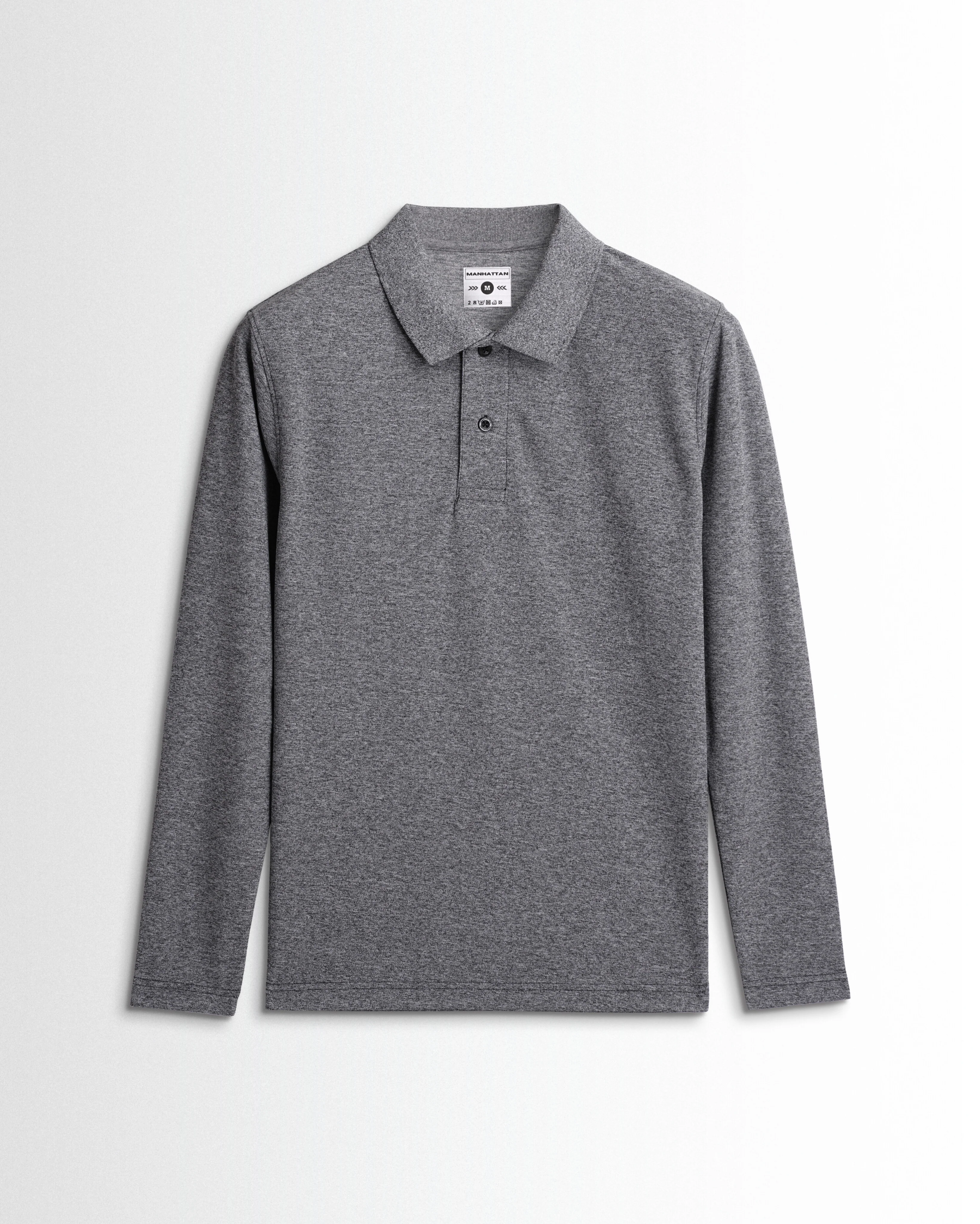 Active Wear Polo Full Sleeve Unisex Black Melange