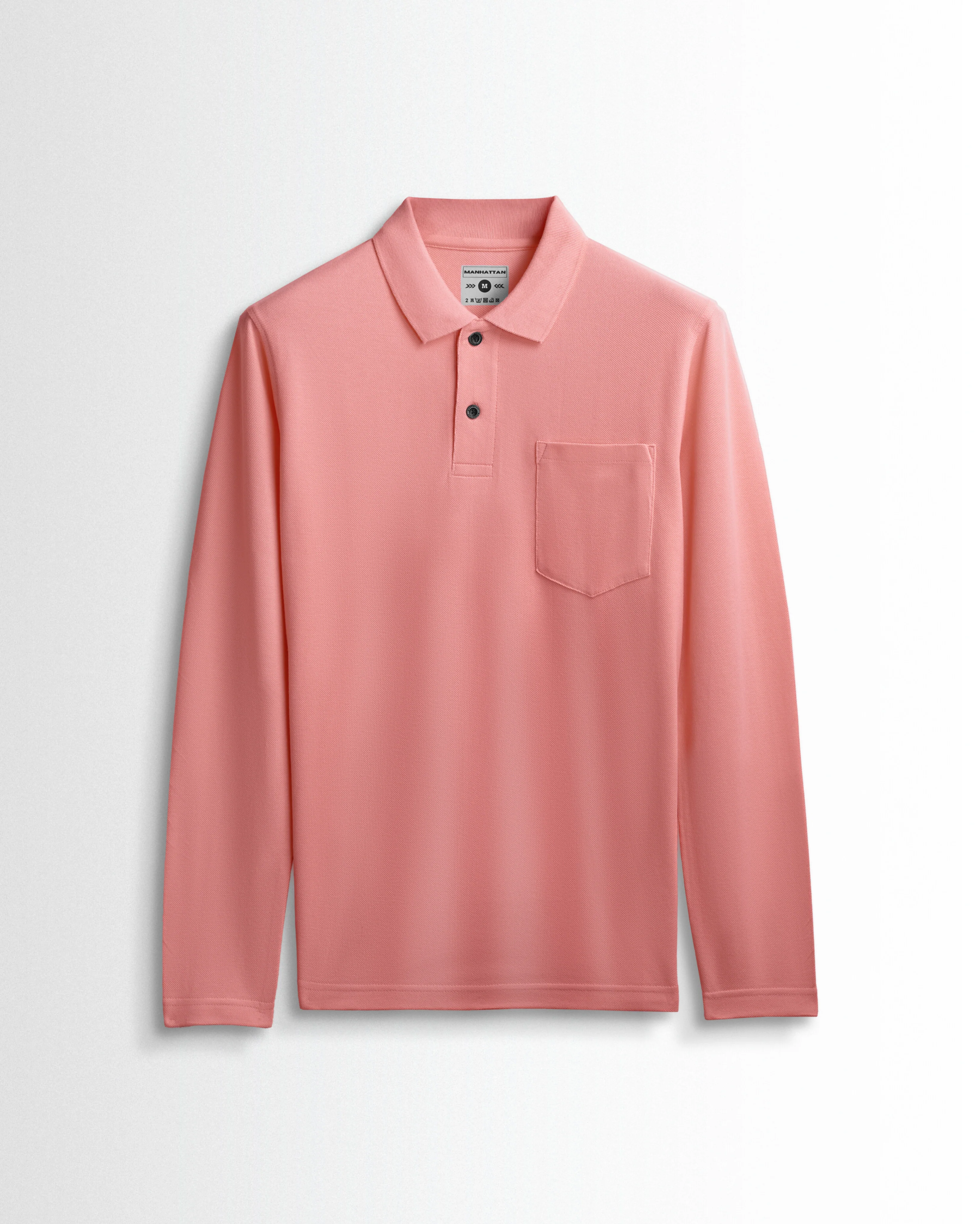 Cotton Polo Full Sleeve Unisex Pocket Light Orange