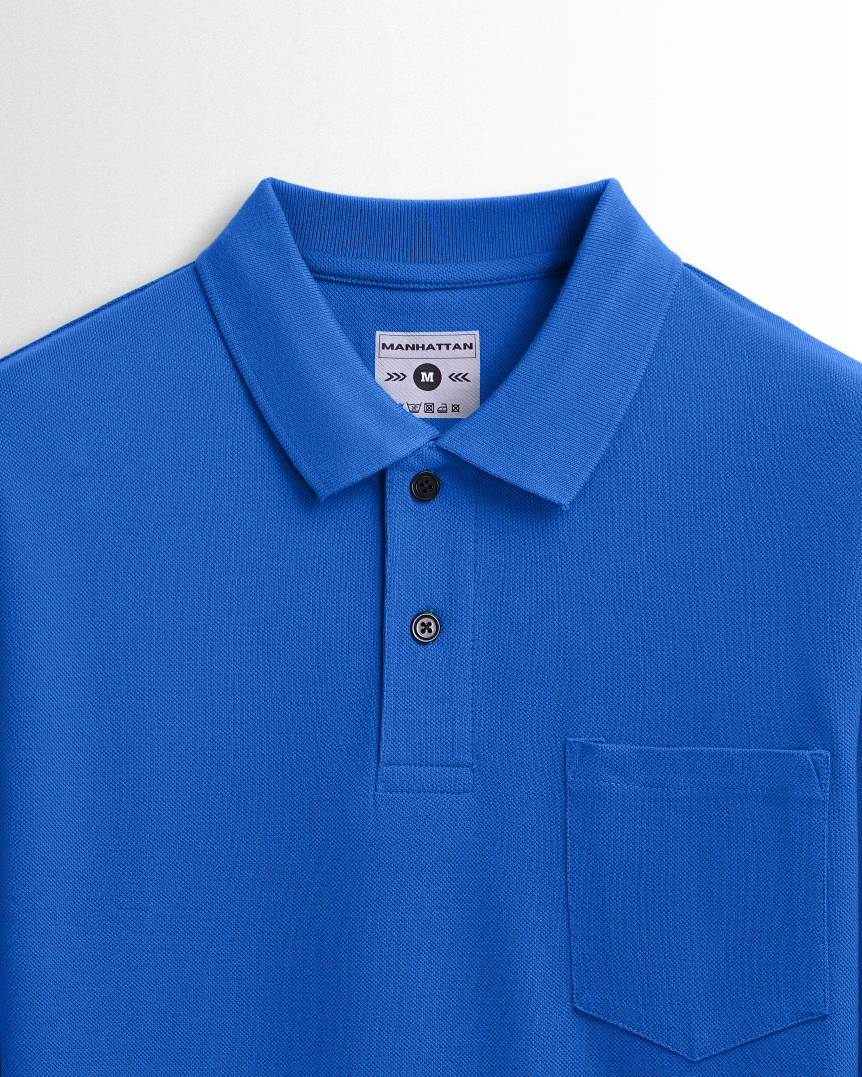 Cotton Polo Full Sleeve Unisex Royal Blue Pocket - Image 2