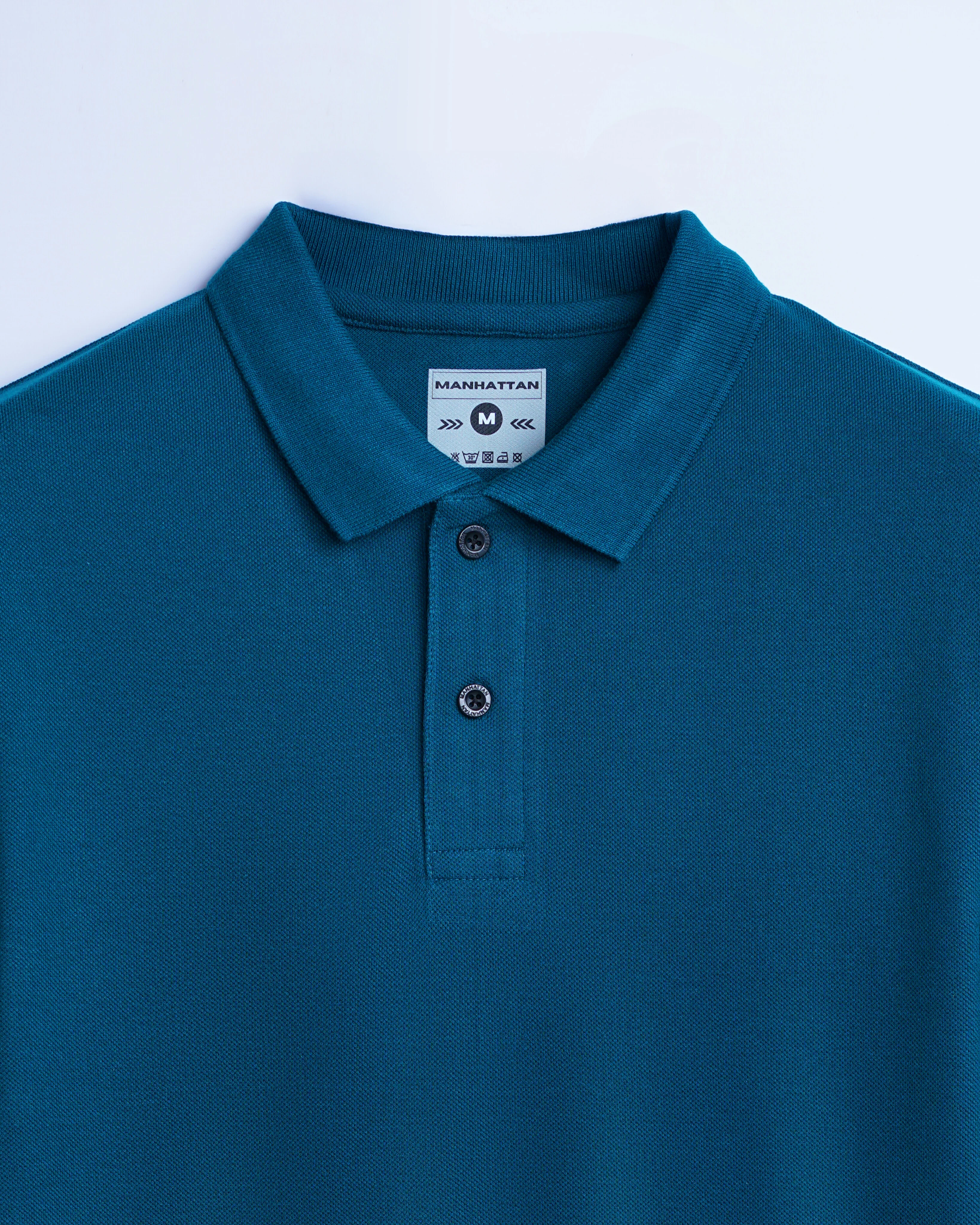 Cotton Polo Full Sleeve Unisex Teal Green Without Pocket - Image 2