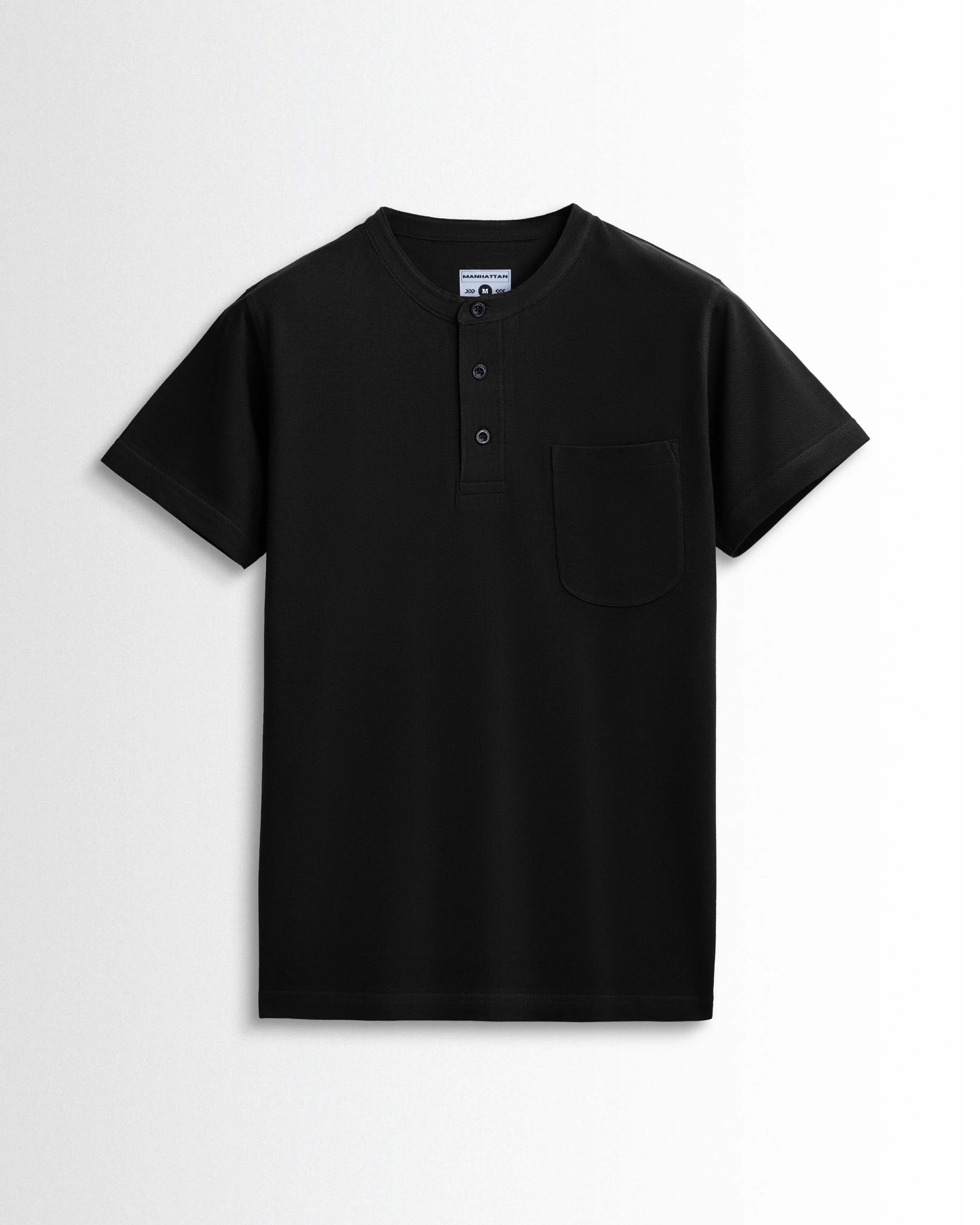 Pure Cotton Henley Pocket T shirts (Black)