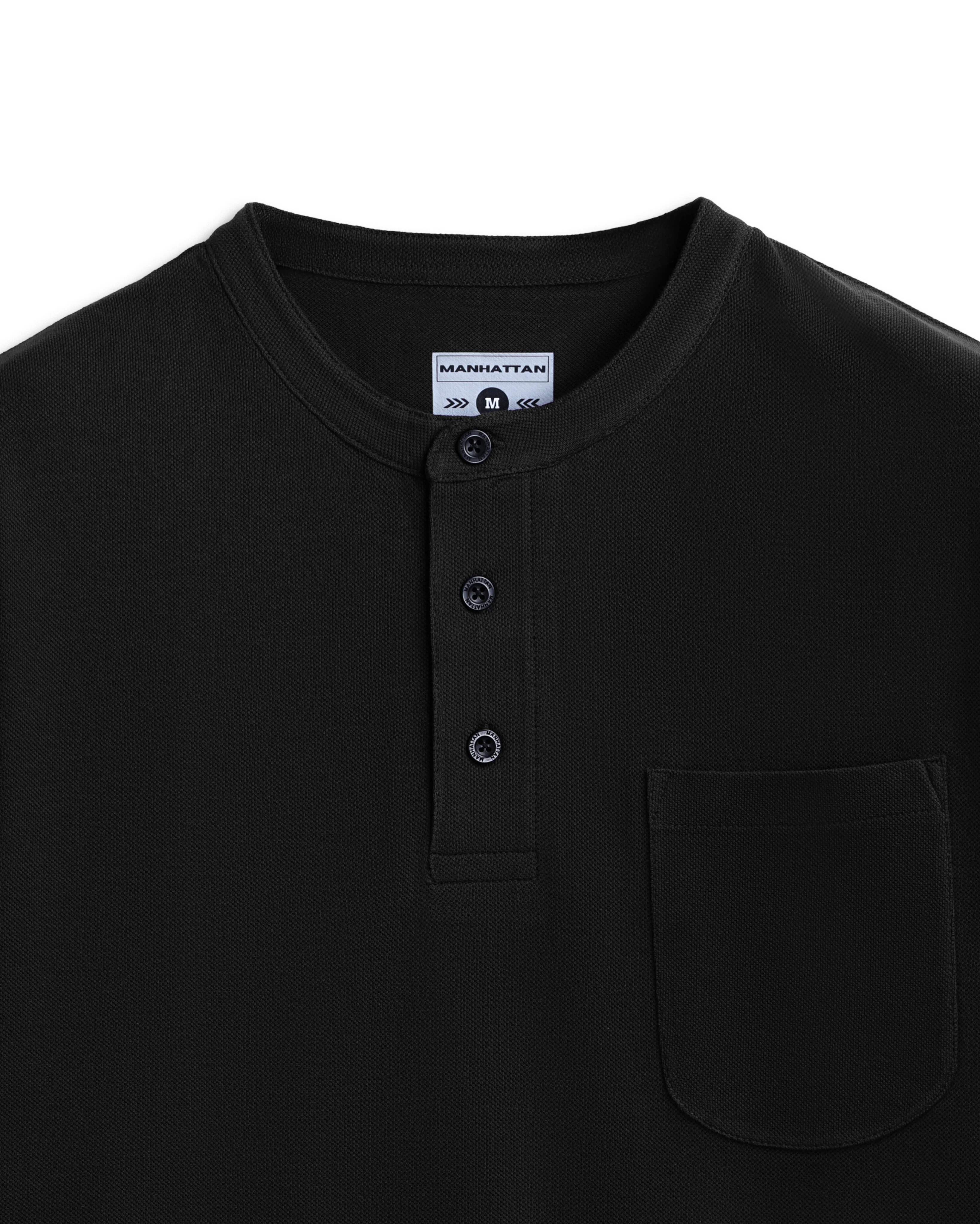 Pure Cotton Henley Without Pocket T Shirt (Black) - Image 2