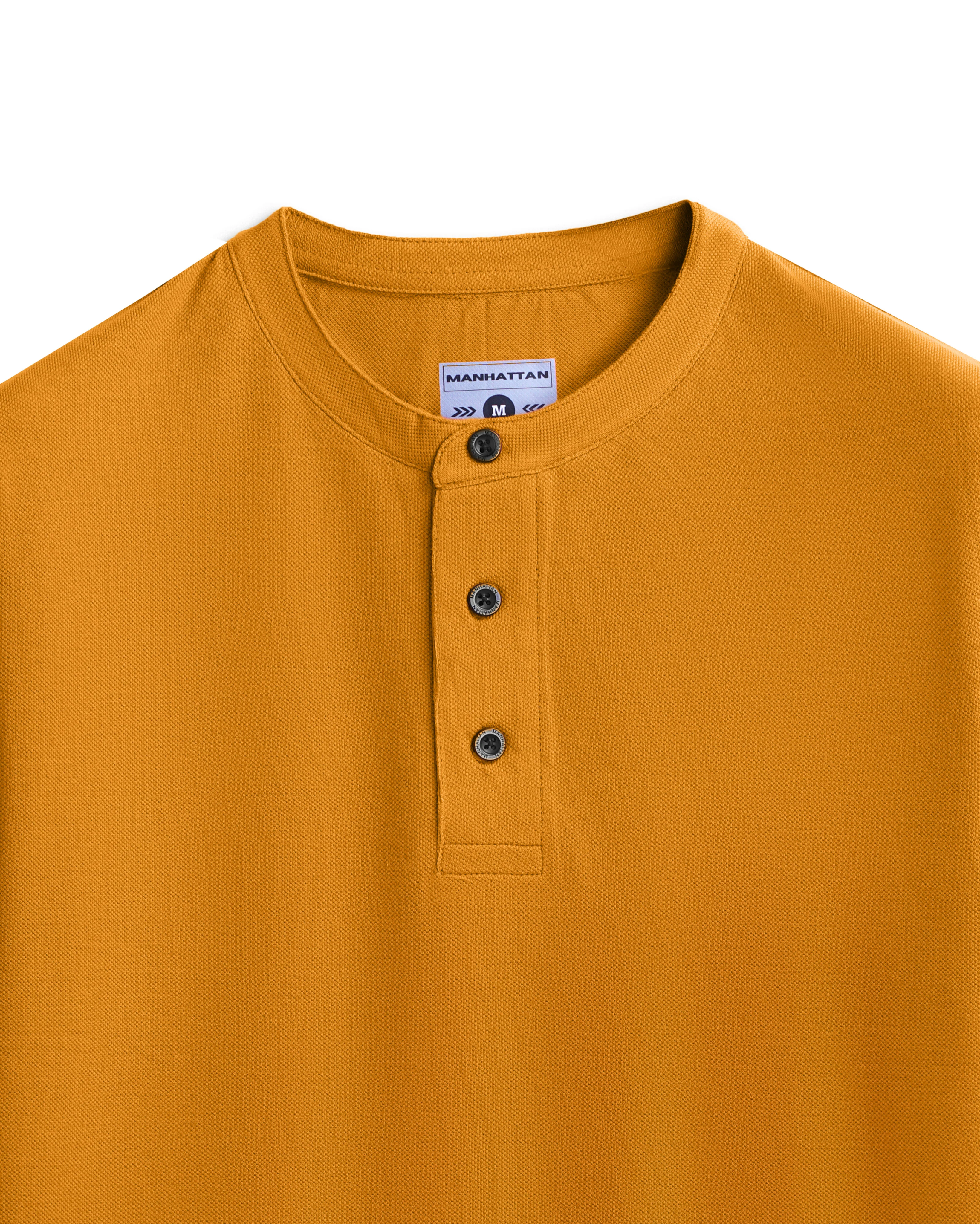 Pure Cotton Henley Without Pocket T Shirt (Mustard) - Image 2