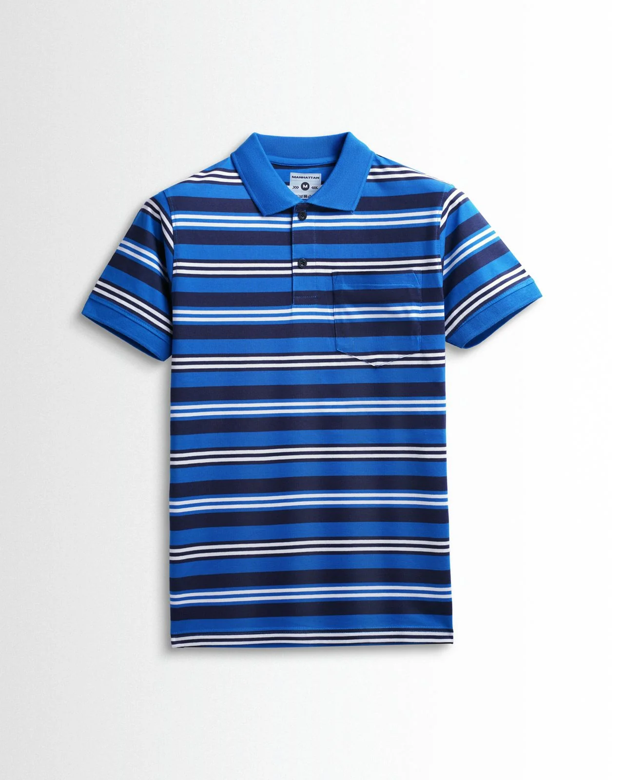 Premium Cotton Multi Striped Polo Pocket (Blue/Navy/White Stripes)