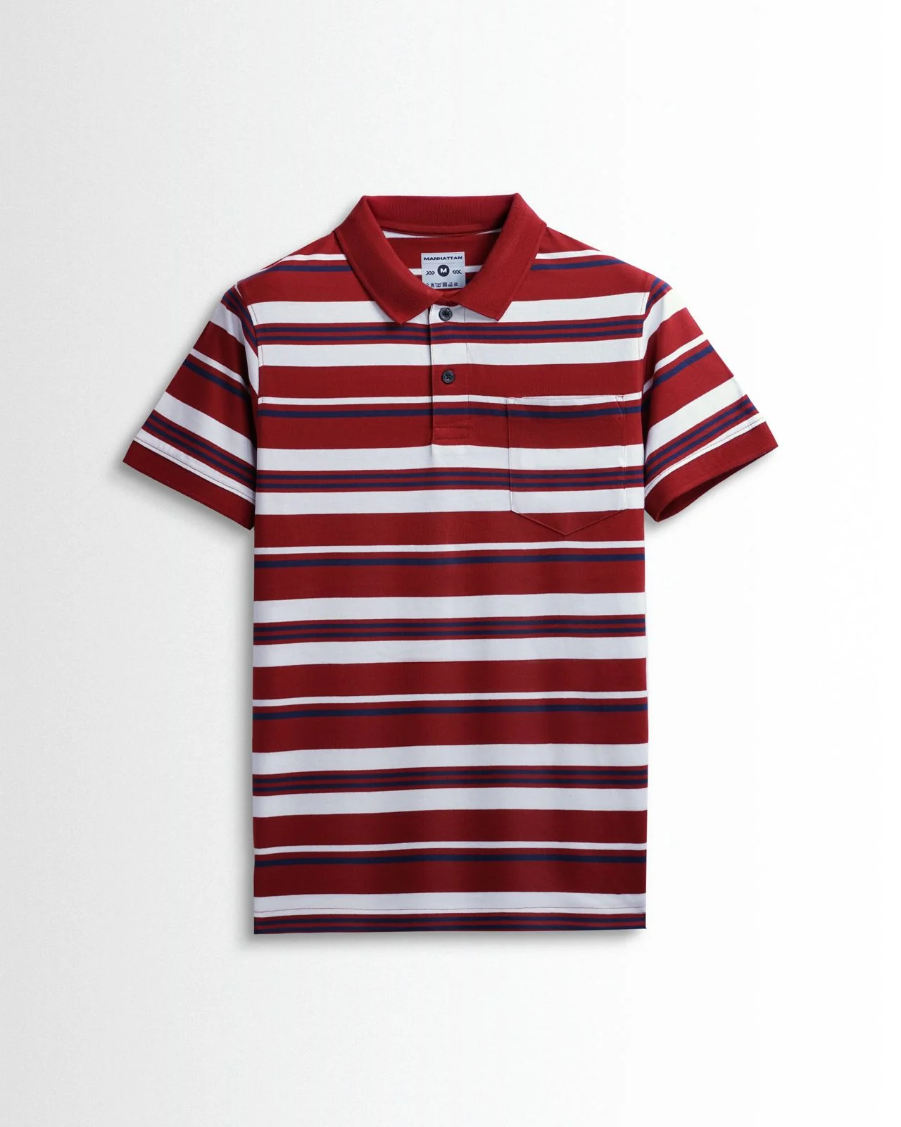 Premium Cotton Multi Striped Polo Pocket (Maroon/Navy/White Stripes)