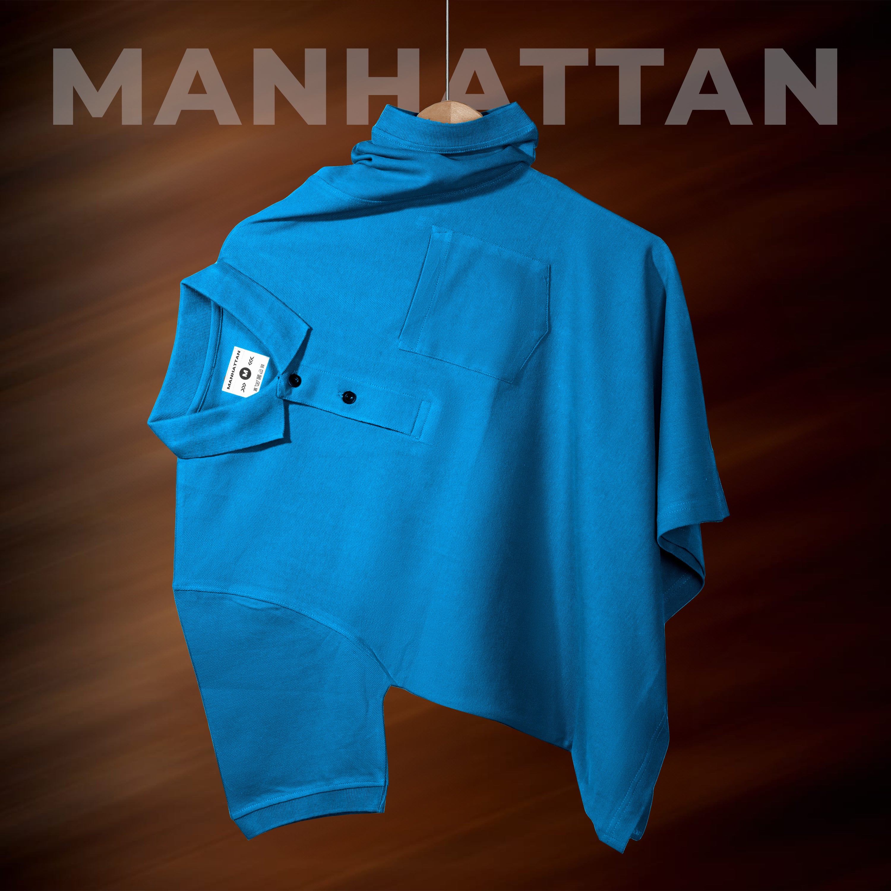 Pure Cotton Polo Pocket T Shirts (Turquoise Blue) - Image 2