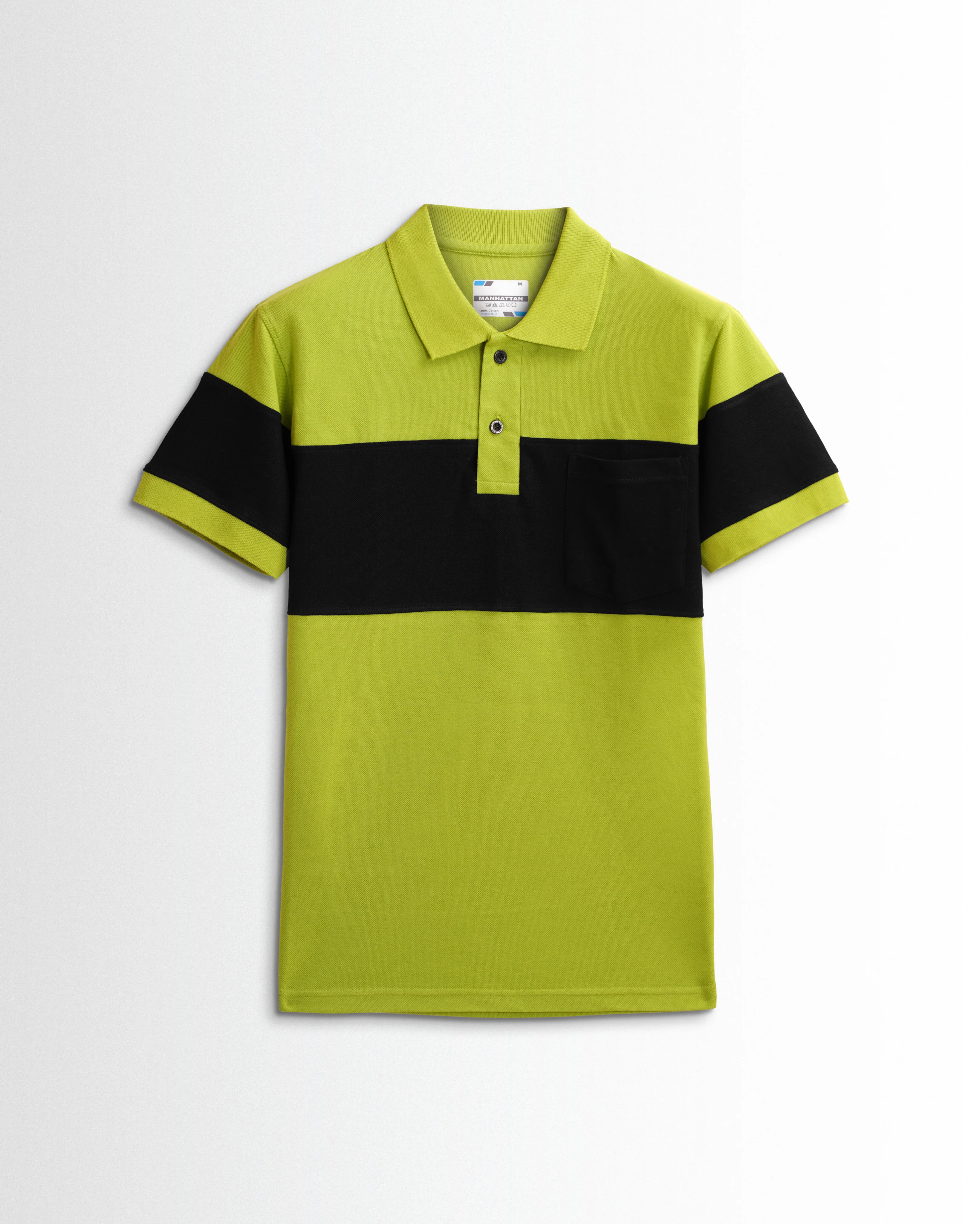 Pure Cotton Polo Pocket T shirts (Apple Green/Black) Cut & Sew