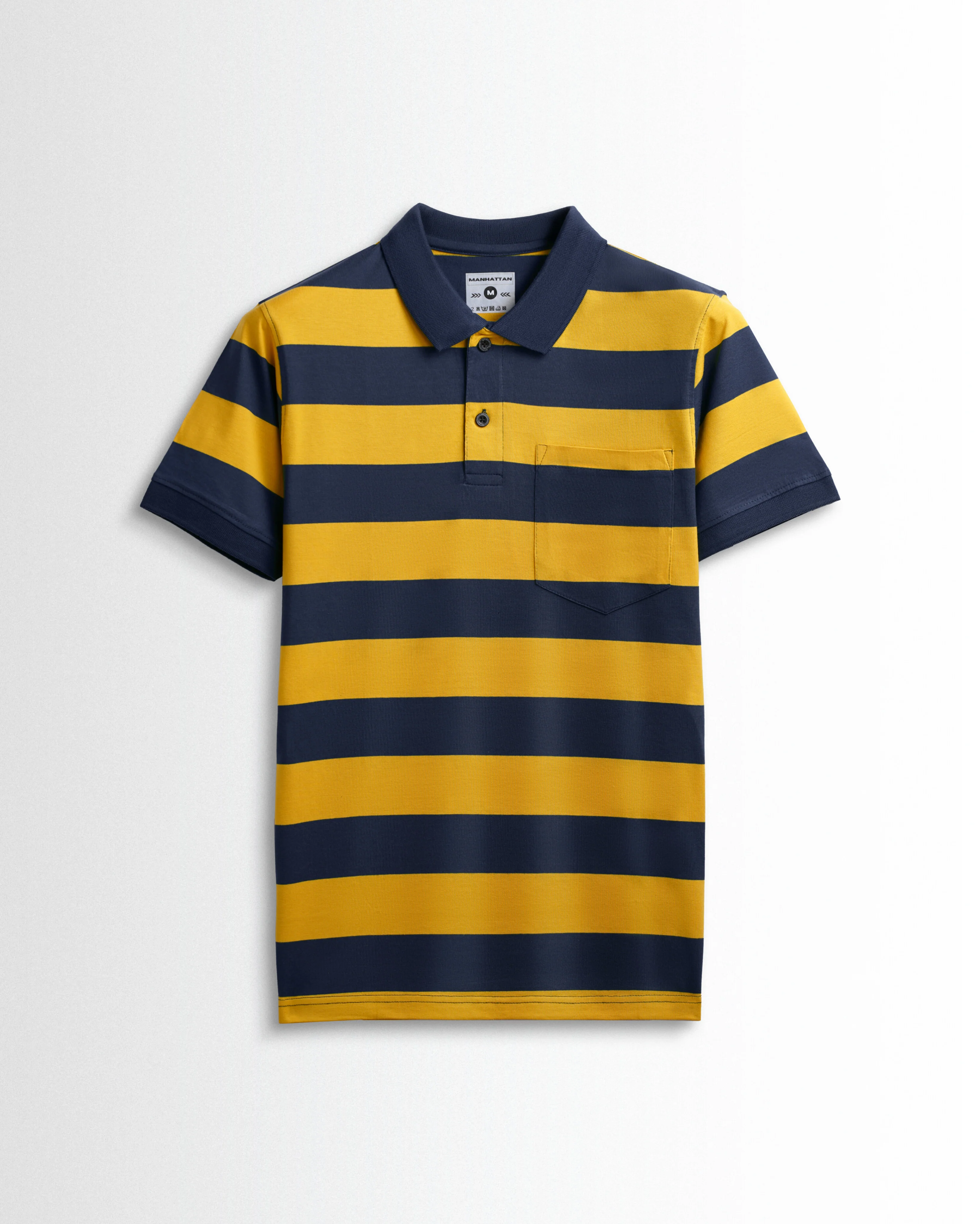 Premium Cotton Striped Polo Pocket (Yellow/Navy Stripes)
