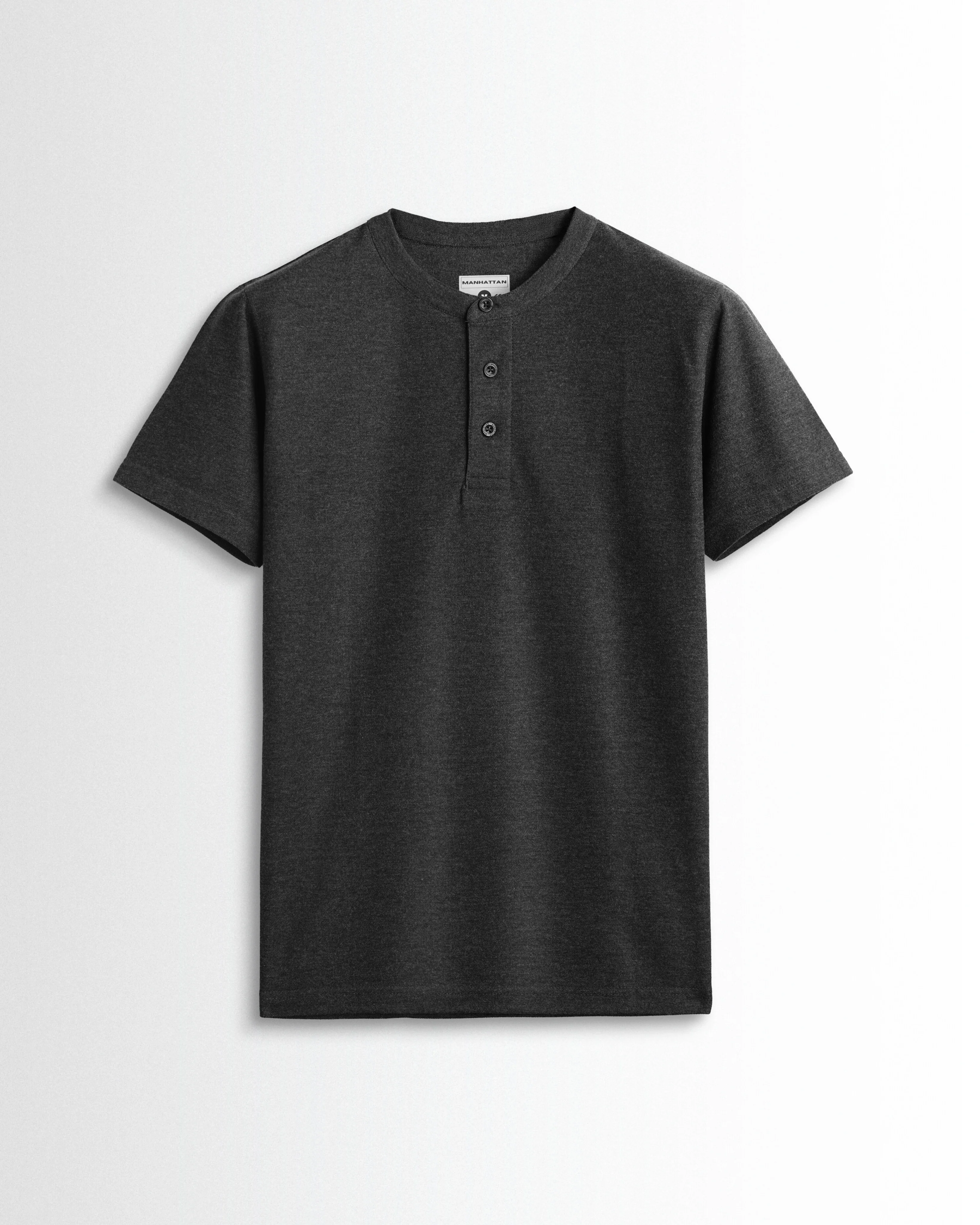 Rich in Cotton Henley Pocket T shirts (Dark Grey)