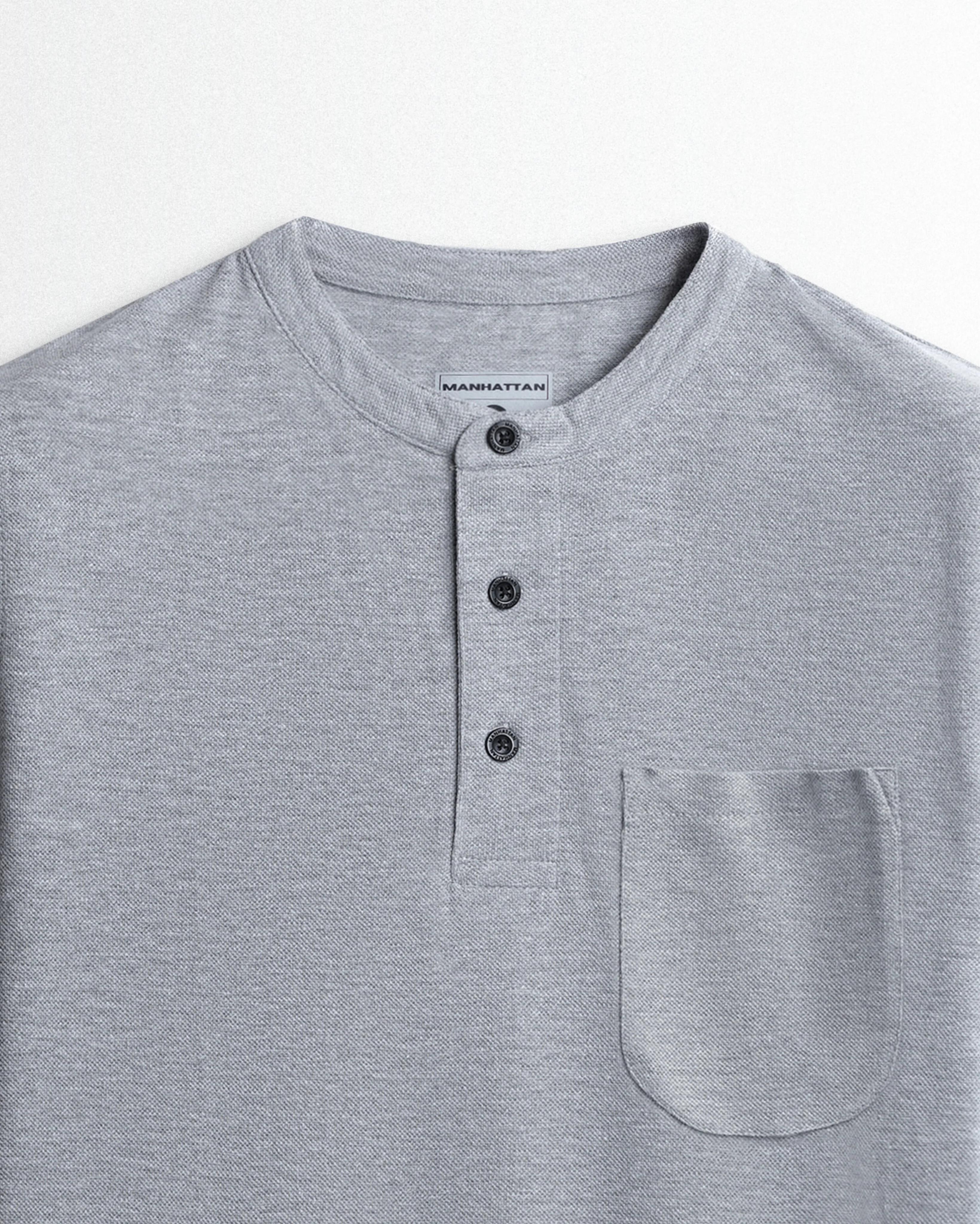 Rich in Cotton Henley Pocket T-shirts (Silver Grey) - Image 2
