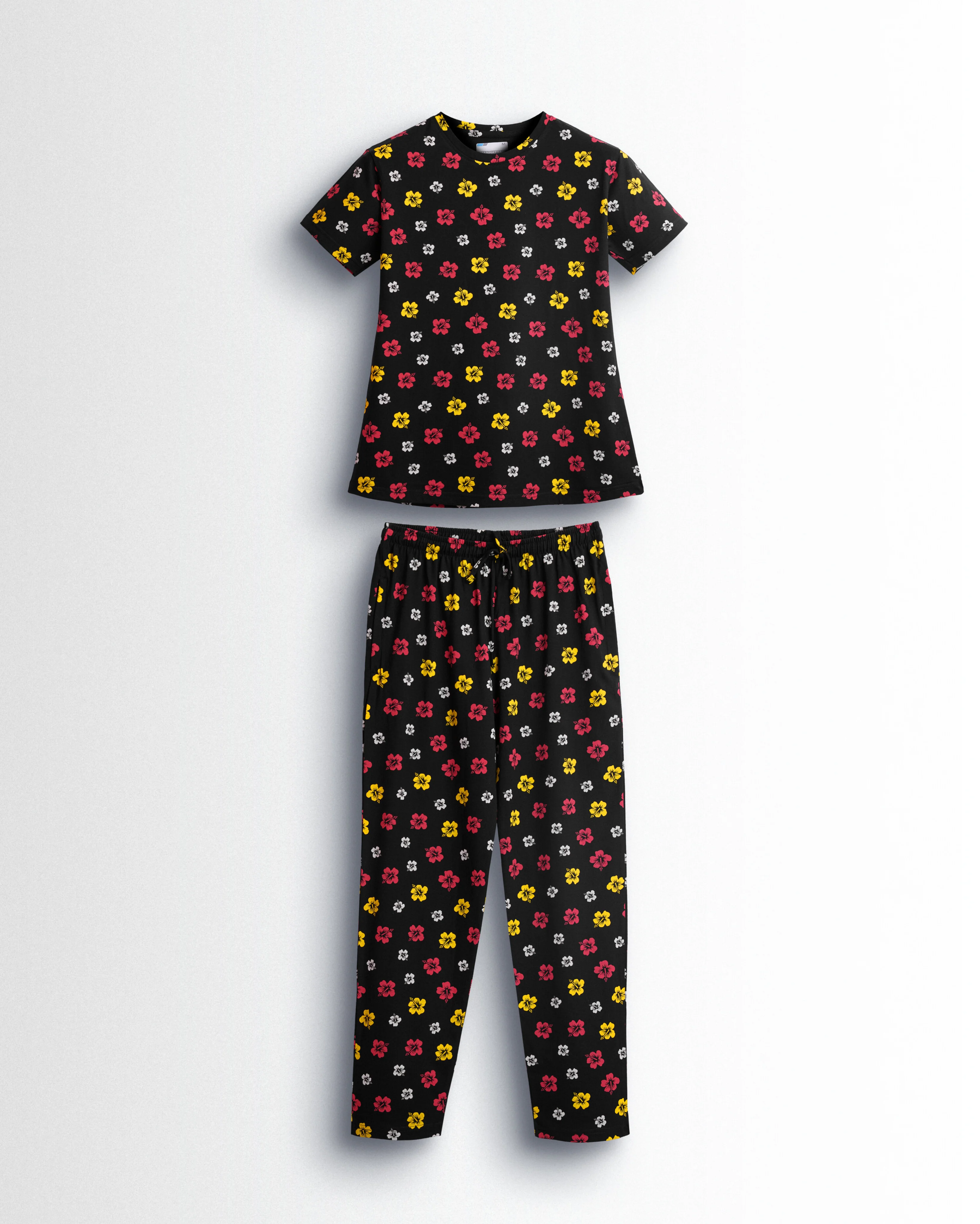 Women's Co ord set Black Yellow Flower