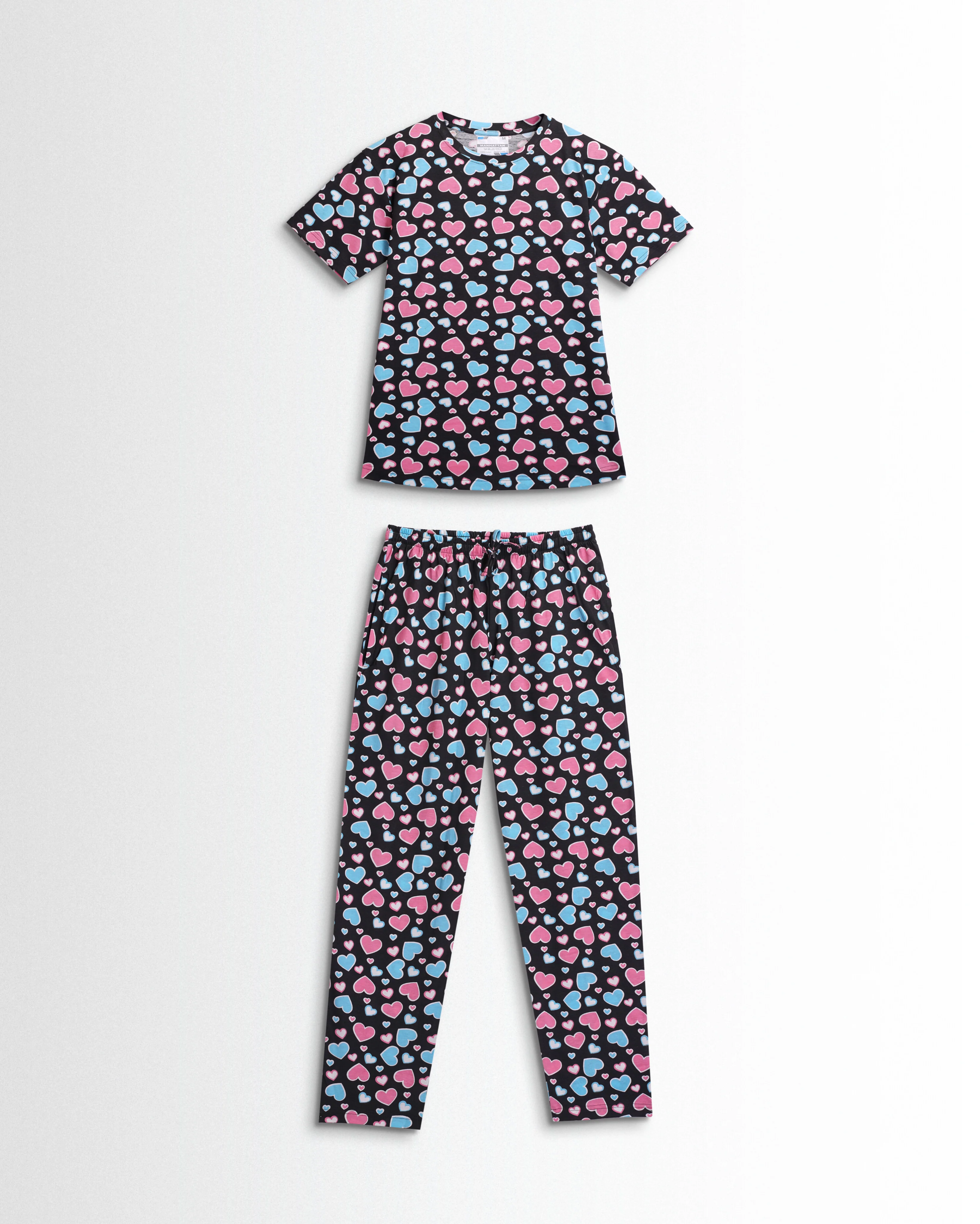 Women's Co ord set Black(Blue Heart)