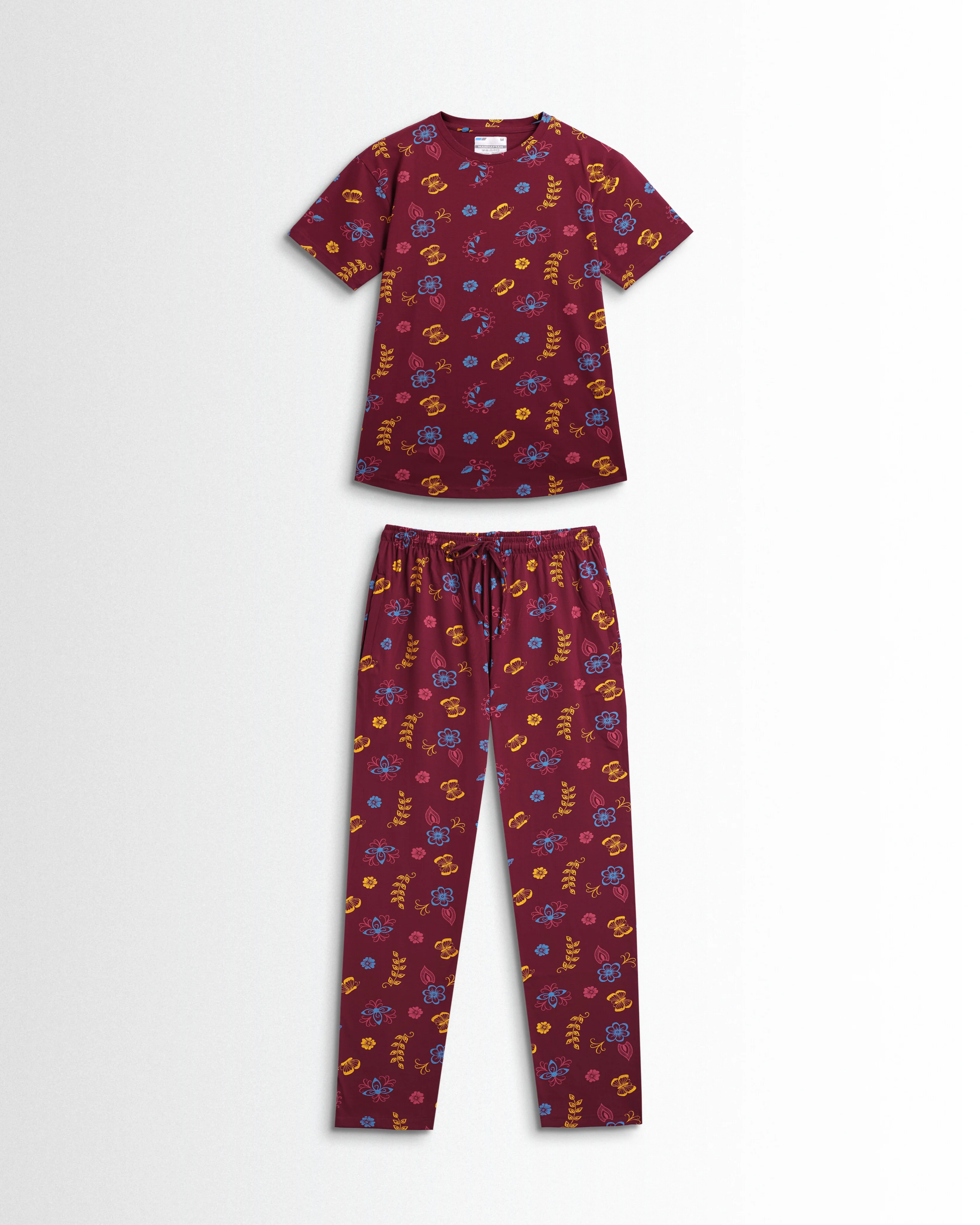 Women's Co ord set Maroon Flowers